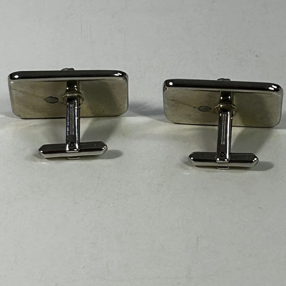 Silver Tone Hunting Dog Pointer Black Enamel Rectangular Cufflinks Mens Jewelry